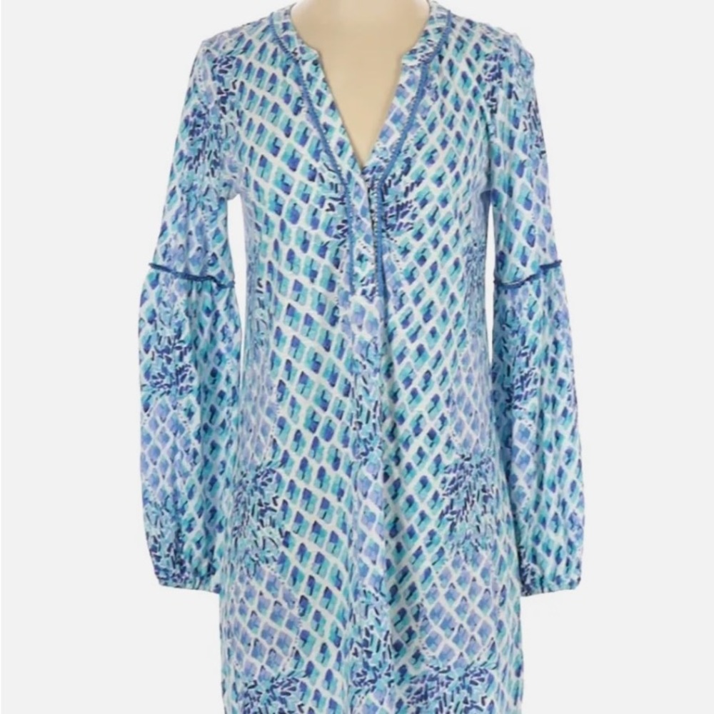 Lilly Pulitzer Blue Green Patterned Long Sleeve Dress